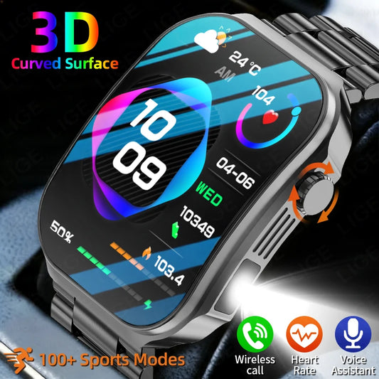 LIGE BWU15 Smart Watch – 2.2" 3D Curved Screen, BT Calling, Heart Rate, Blood Oxygen & 100+ Sports Modes | IP67