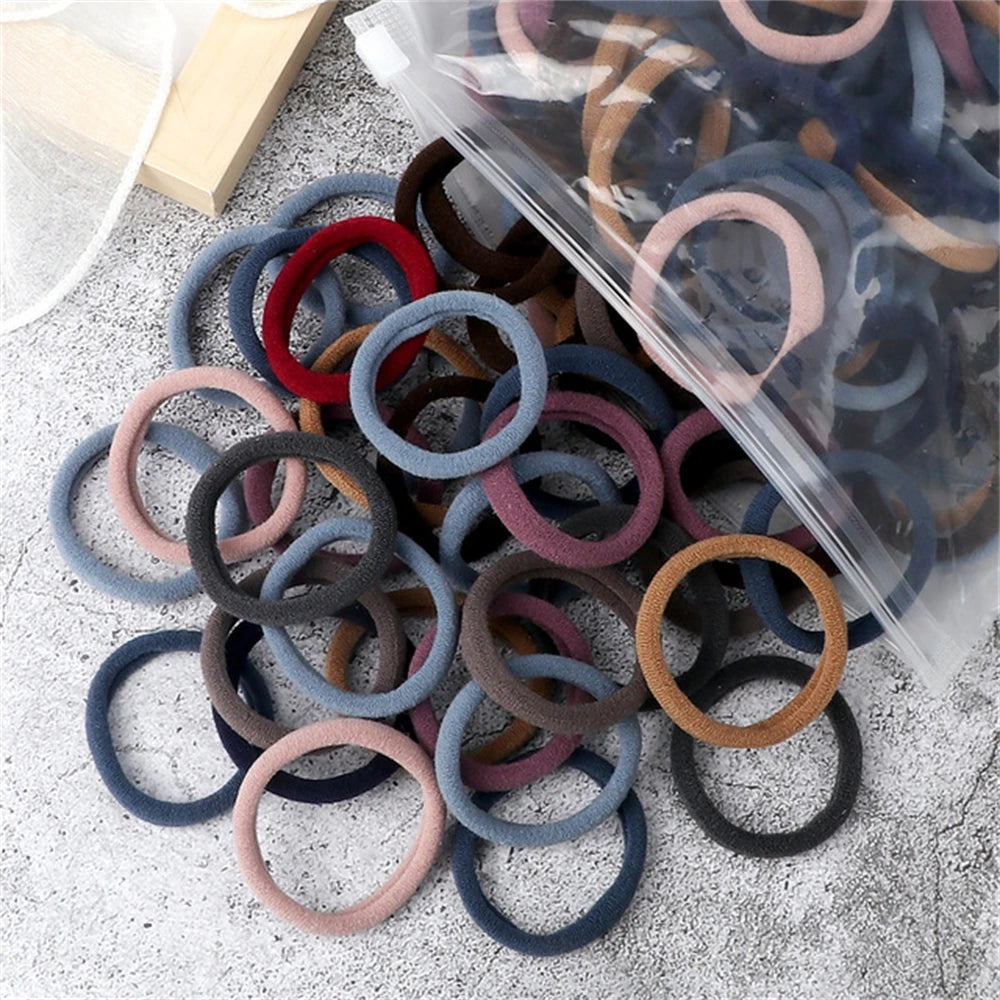 50pcs Black Elastic Hair Band Leagues Ties Colets Scrunchies Springs Gum Accessory For Girl Women No Damage Pigtails Holder Set