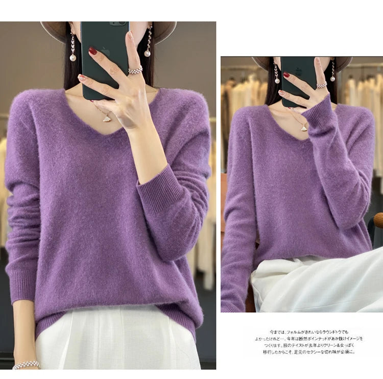 Women's Merino Wool V-Neck Sweater
