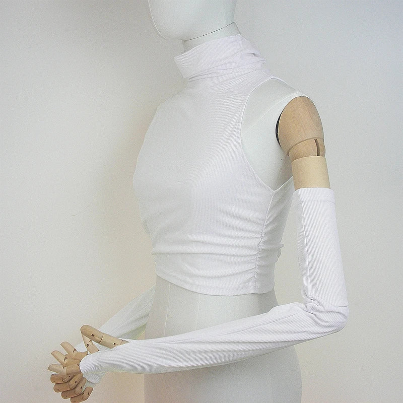 Woman Clothes Fall 2026 Tank Top Sleeve Cover Sleevless Side Pleats Turtleneck T-shirt  Sexy Ribbed Knitted Tops Y2k 2529