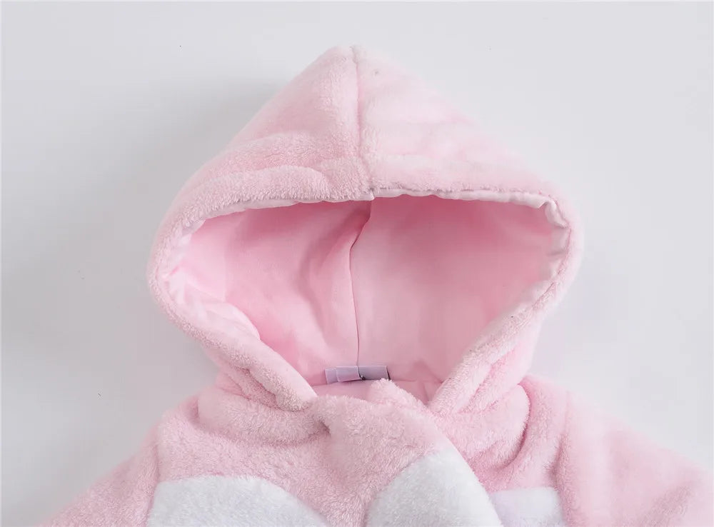 Baby Girl Hooded Cartoon Romper - Thick Long Sleeve Winter Jumpsuit - photo 4