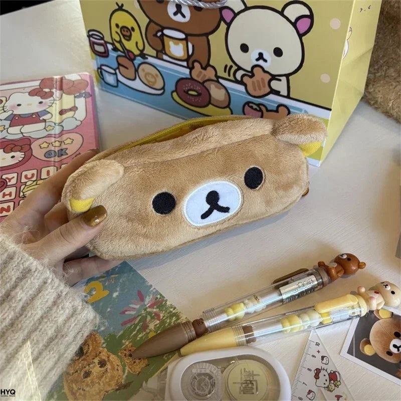 Cute Cartoon Bear Pencil Cases For Kids Girls Kawaii Rilakkuma Pencil Pouch Organizer Pen Bag School Stationeries Gifts Ins