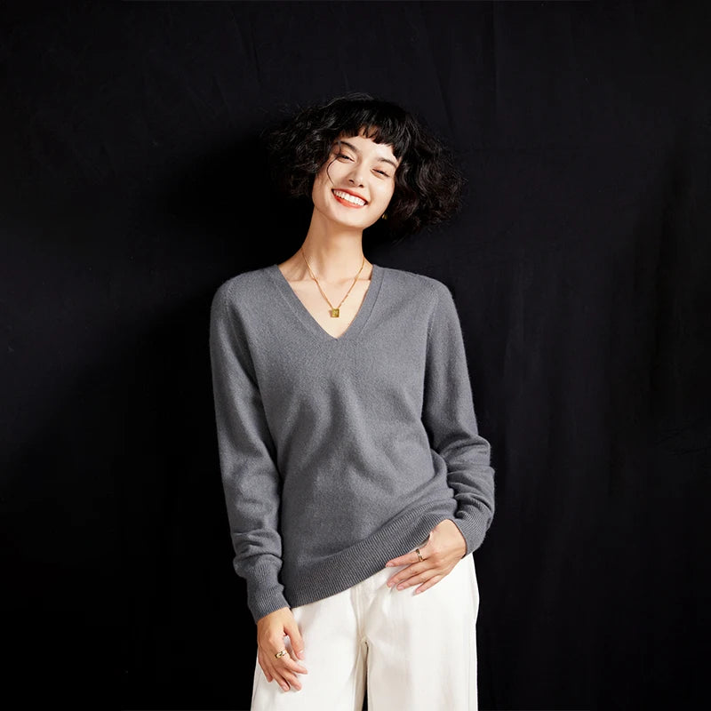 Women's Cashmere V-Neck Sweater, Knit Pullover
