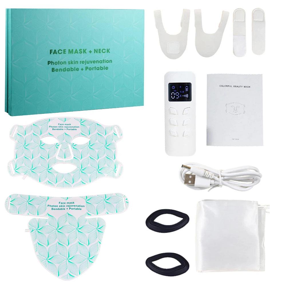 UBilli 8-Color LED Face & Neck Mask – Red Light Therapy for Anti-Aging, Wrinkles, Acne, Pore Control & Skin Tightening | CE Certified | Wireless