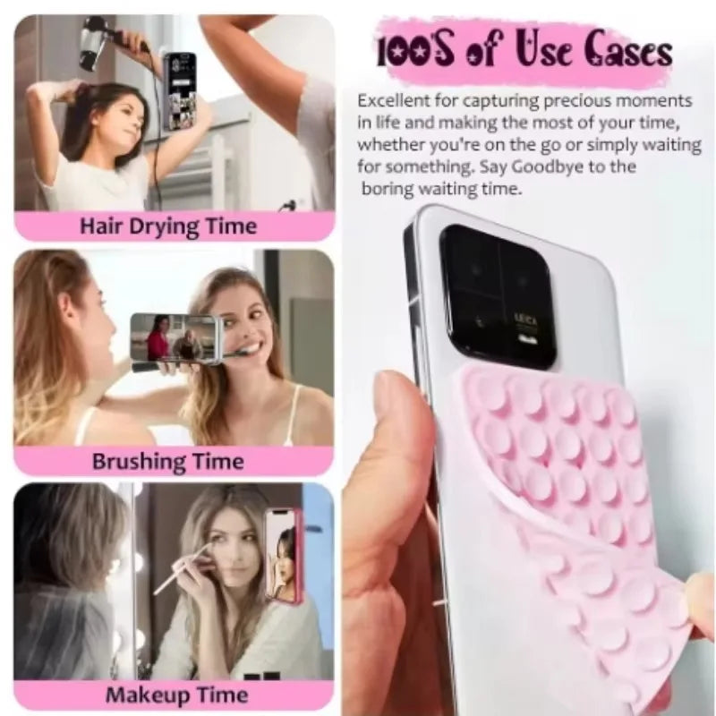 Silicone Suction Cup Phone Mount Double-Sided, Sticky Grip Suction Case Mount, Hands-Free Accessories for Tiktok Videos & Selfie