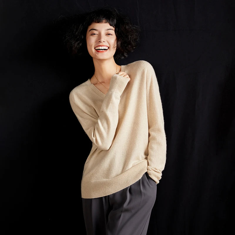 Women's Cashmere V-Neck Sweater, Knit Pullover