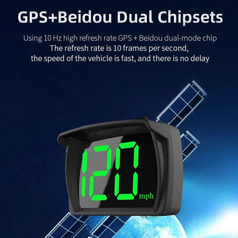 New Universal Car Head Up HUD Display GPS Digital Speedometer Dual Chips KMH MPH Reminder Meter HD LCD Display Plug Play
