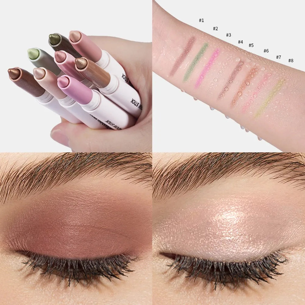 Waterproof Eyeshadow Sticks Long Lasting High Pigmented Shimmer Glitter And Matte Neutral Brown Eyeshadow Pencil Crayon Makeup