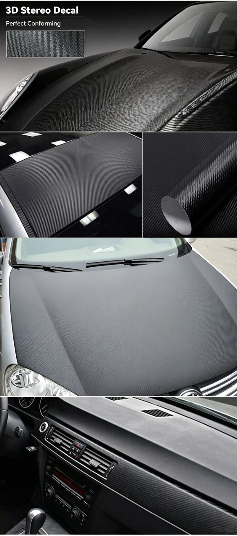 150cm Wide 3D Carbon Fiber Vinyl Film 3M Car Stickers Waterproof DIY Auto Vehicle Motorcycle Car Styling Wrap Roll Accessories