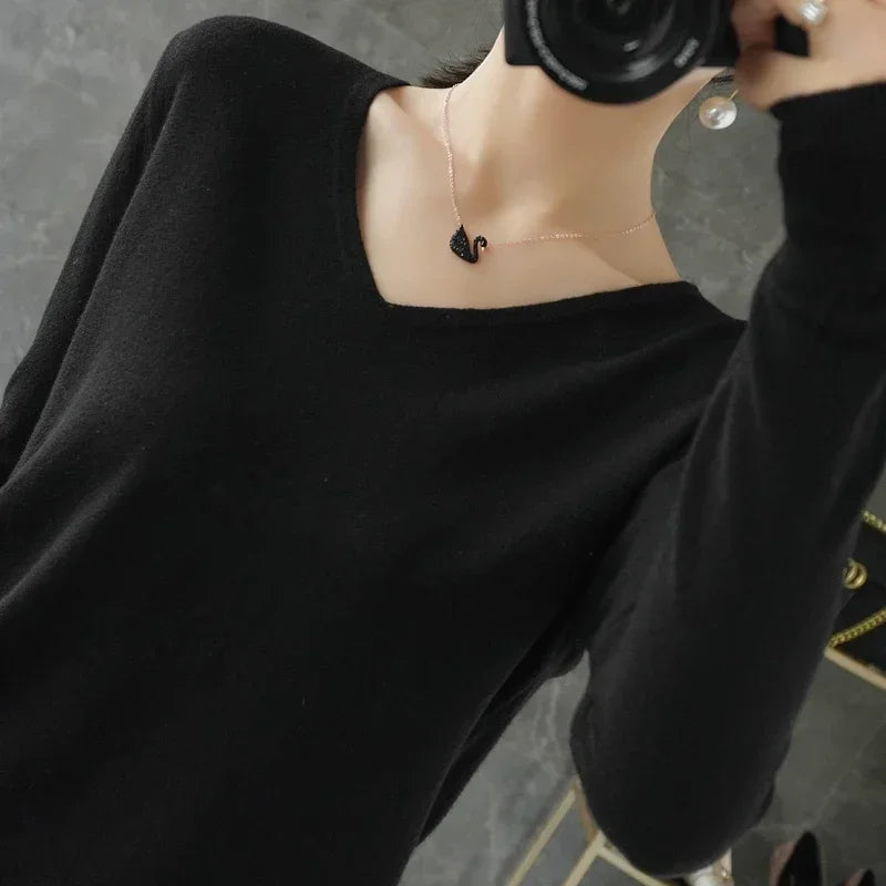 Women Sweater 2026 Spring Autumn Warm Winter Slim Fit Bottoming Shirt V-neck Korean Knitted Tops Casual High Strecth Jumpers