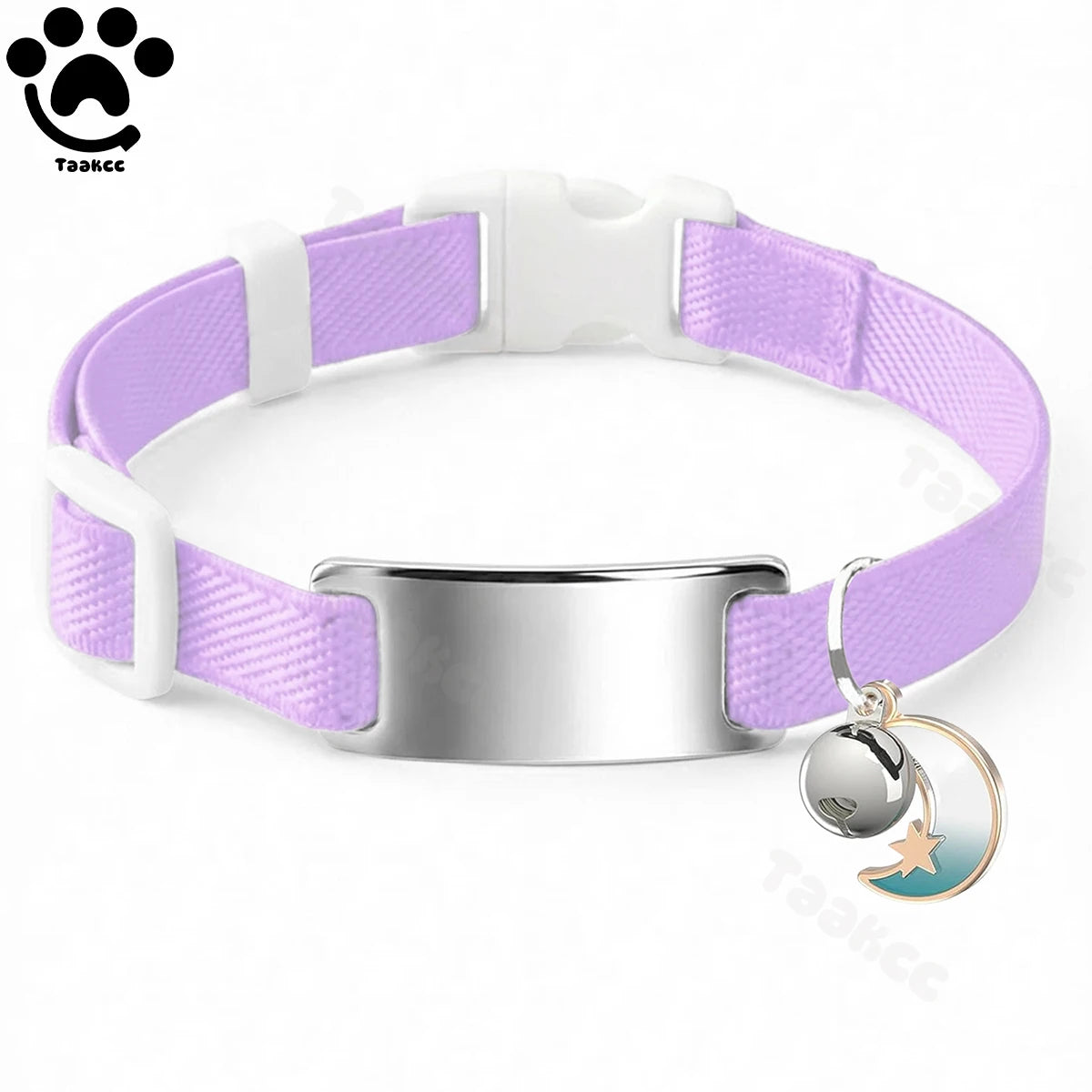 Customized Fashion Elastic Cat Collar Free Engraved Puppy Kitten Anti-lost Pet ID Nameplate Necklace With Bell & Moon Ornament