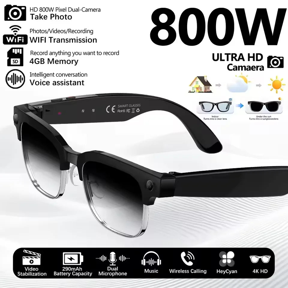 Smart Camera Glasses — 800W Photo & Video with Translation