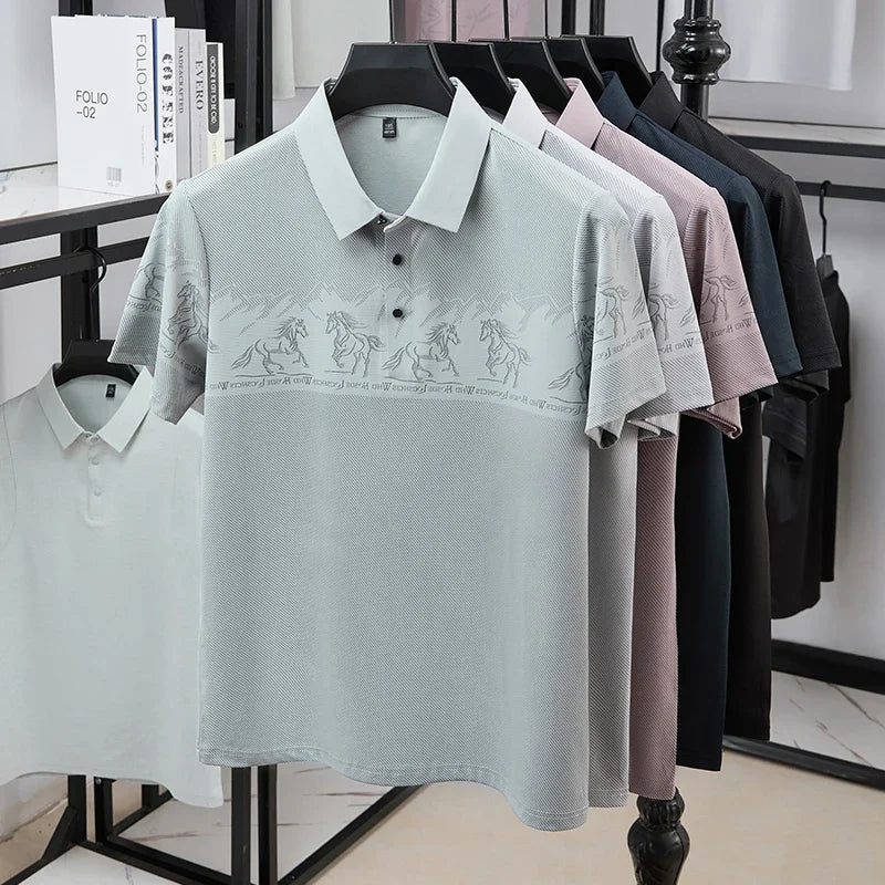 Men's Lapel Polo - Landscape Print, Sweat-Resistant Lightweight