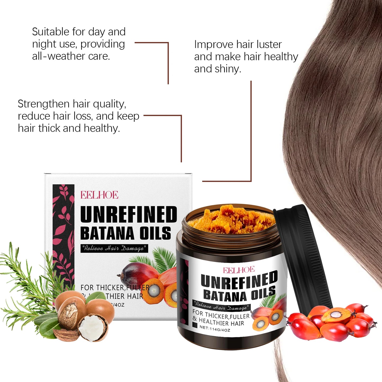 EELHOE 114g Batana Ginger Hair Growth Oil Pure Natural Anti Hair Loss Breakage Nourishing Strengthening Thickness Hair Nutrition