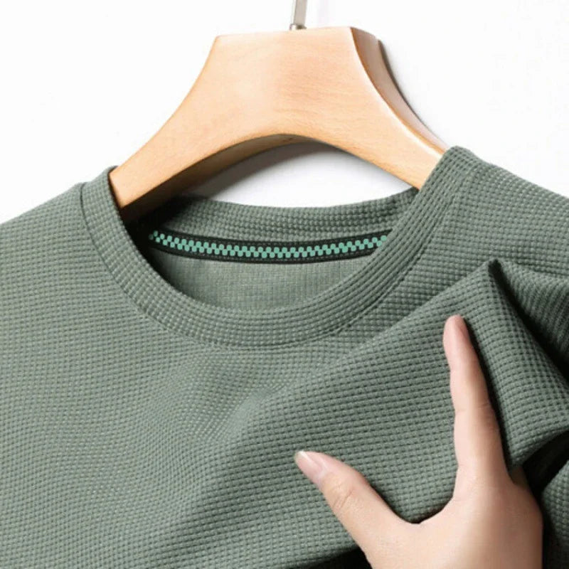 Men's Waffle Round-Neck Tee - Short Sleeve, Soft Breathable Summer