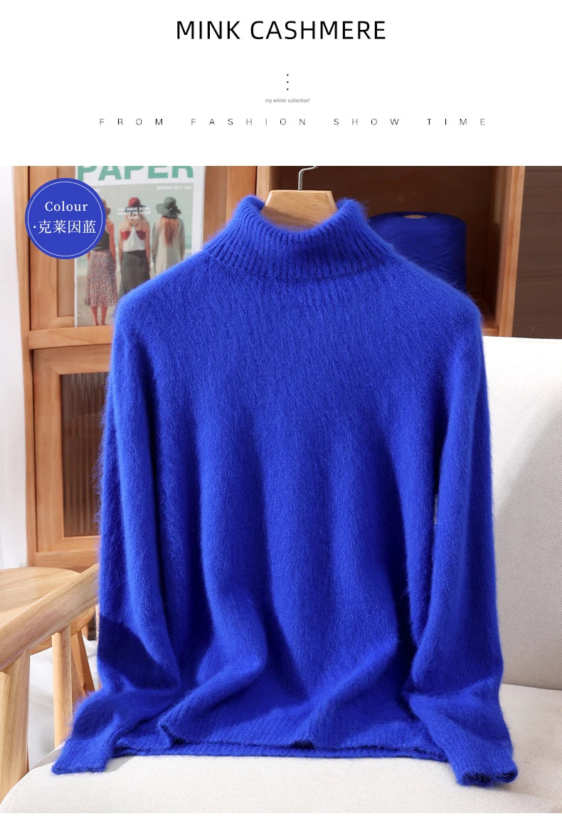 Women's High Collar Knit Sweater, Thick Pullover