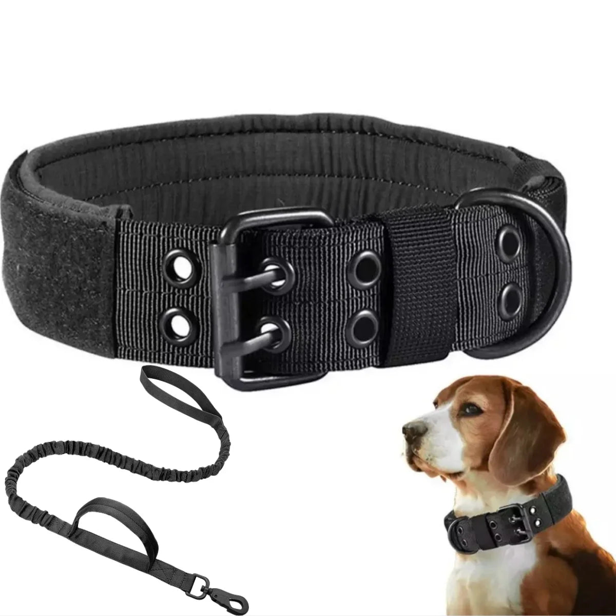 Tactical Dog Collar & Leash - Double Buckle Collar for Large Dogs