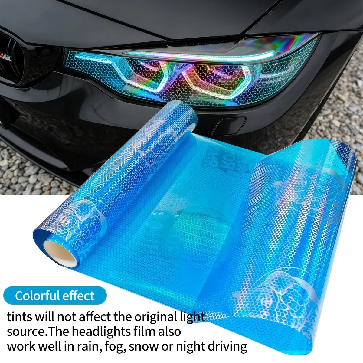 Car Motorcycle Vinyl Wrap Foil Laser Honeycomb Headlights Taillight Tint Film Modify color changing stickers Car styling