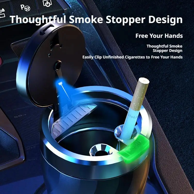 Portable Car Ashtray with LED Light Metal Liner Auto Ash Tray Large Capacity One-Click Open Interior Accessories