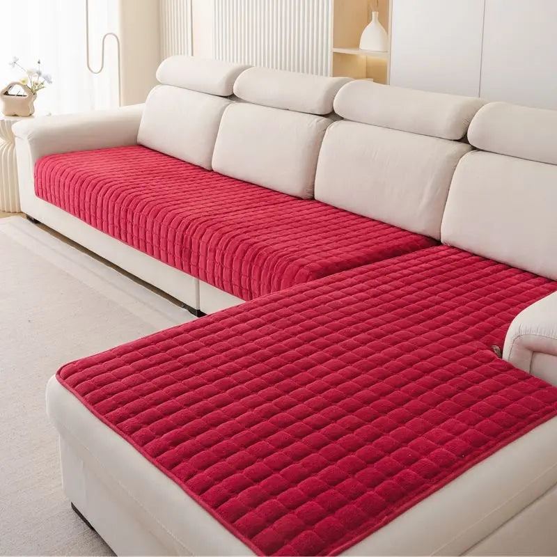 Plush Plaid Sofa Cover - Non-Slip Thick Velvet Couch Cushion Towel - photo 3