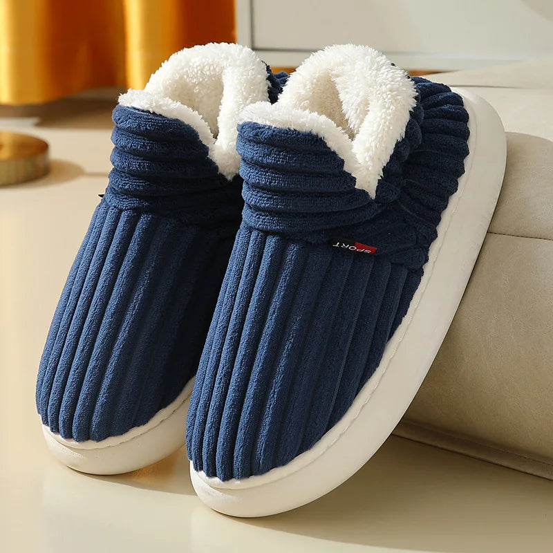 Bebealy Winter Fur Men Slippers Men Shoes Outdoor Nonslip Short Plush Men Slippers Casual Fuzzy House Ankle Men Boots Flat Shoes