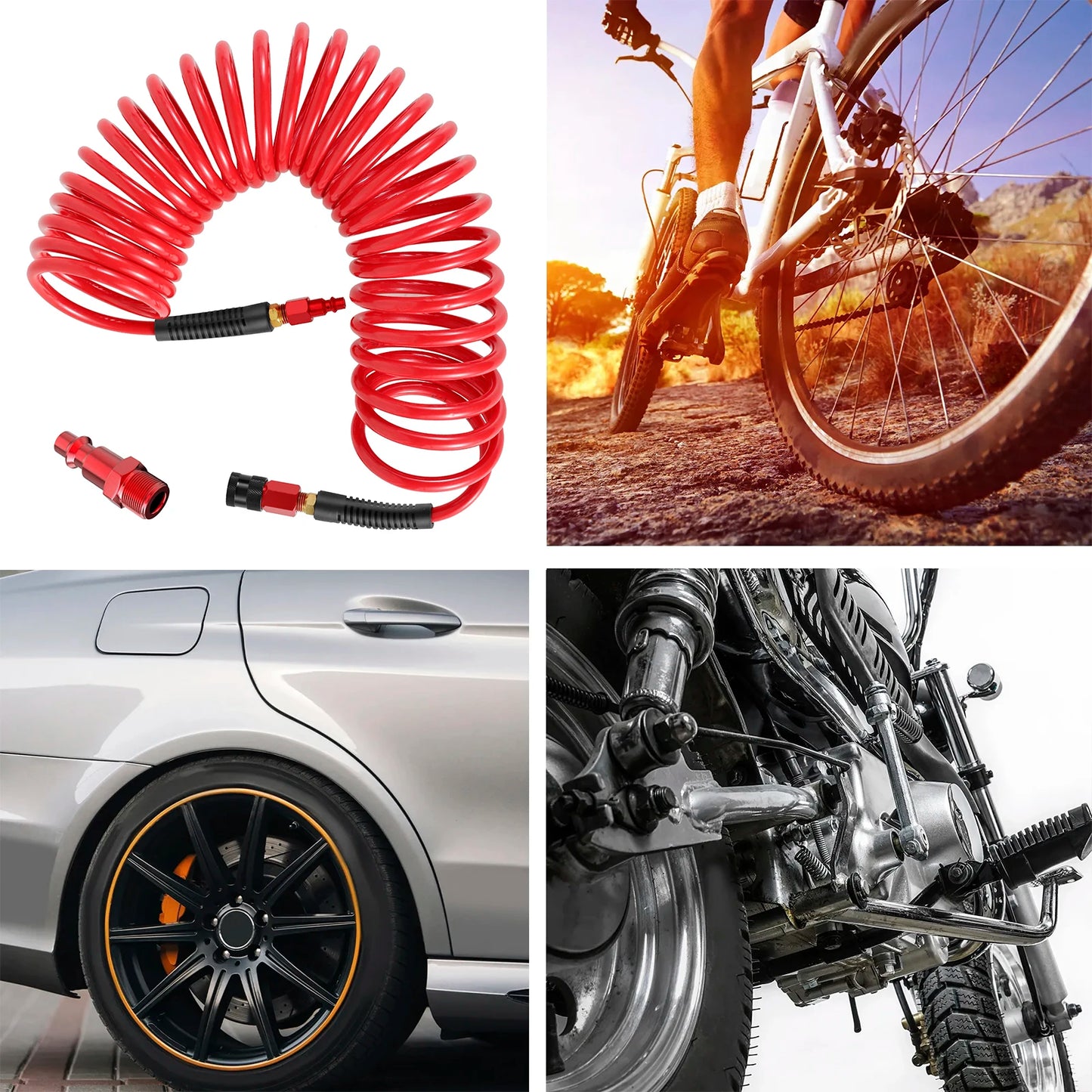 25FT Air Compressor Hoses with Coupler and I/M Plug Sturdy Flexible PU Recoil Air Hose Reliable Anti Kink Tool Accessory 300 PSI