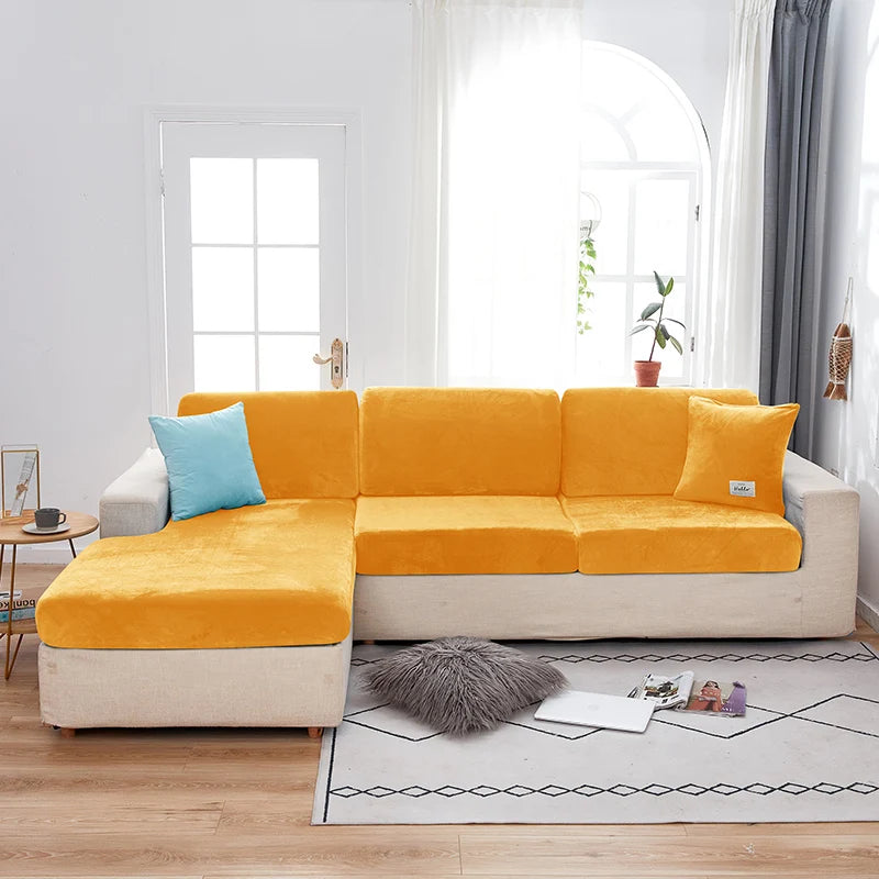 Velvet Sofa Covers for Living Room Elastic Plush Sofa Seat Cushion Cover Soft Couch Slipcover Furniture Protector for Home