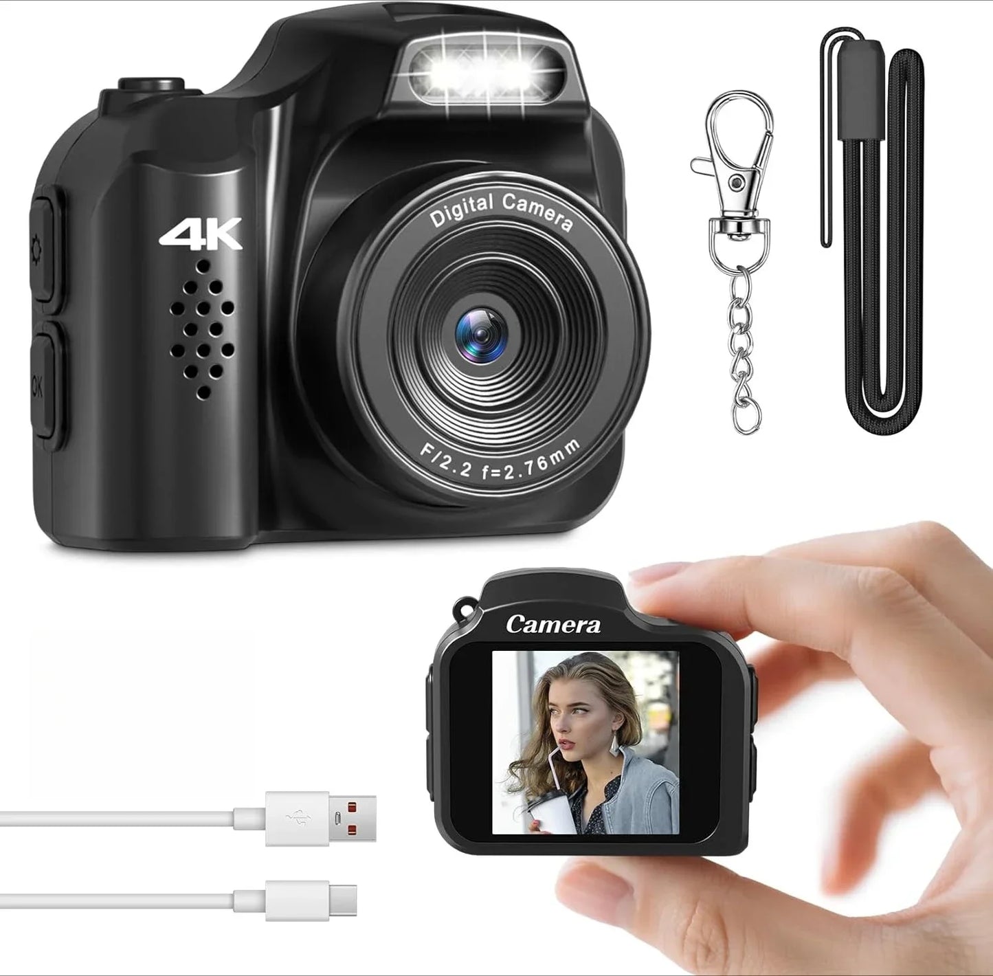 4K Retro Keychain Camera — 64MP Mini Digital Camera with Screen