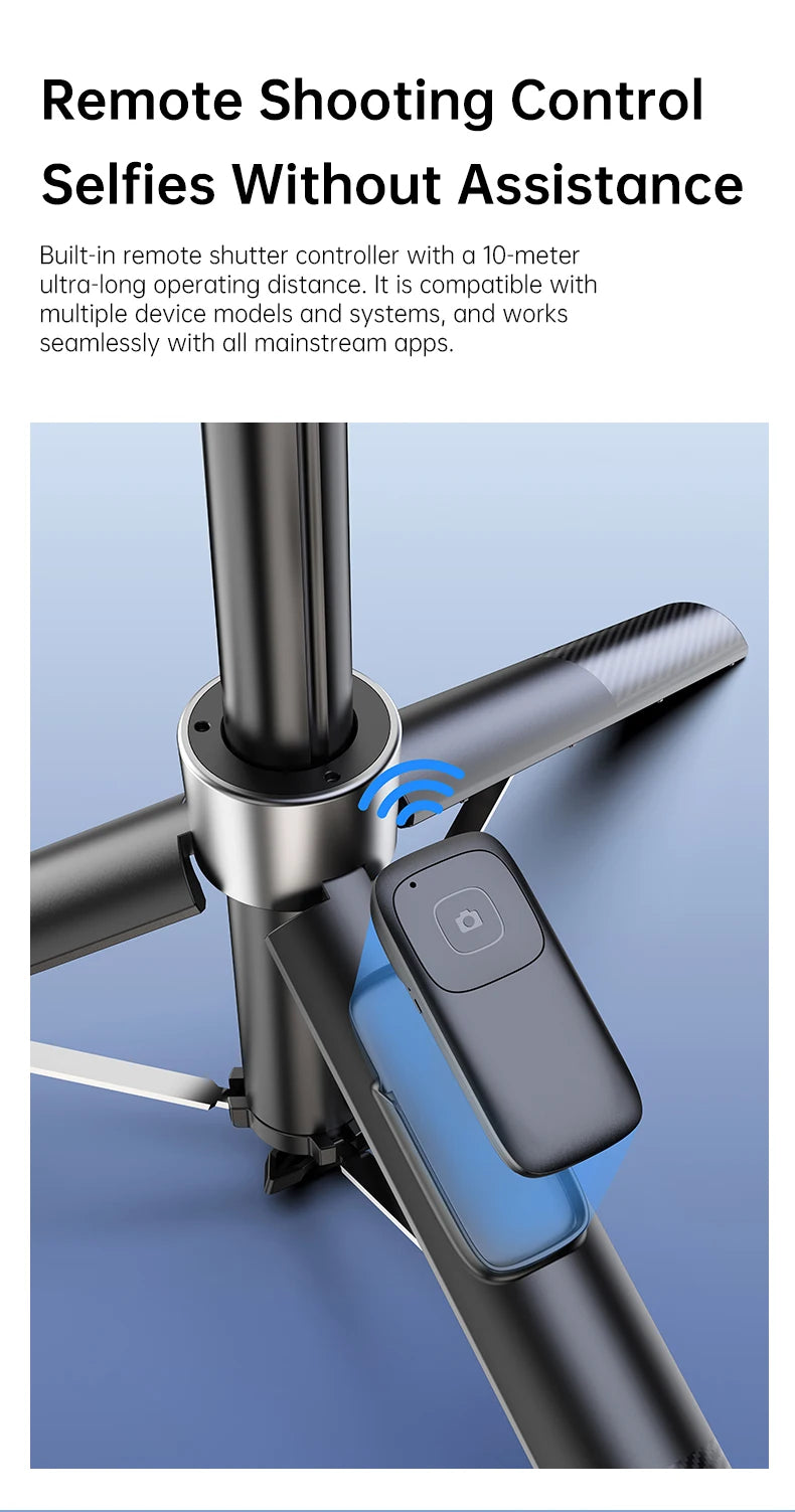 Double-side Magnetic Phone Selfie Stick with Remote Auto-Open 1.8m Extendable Tripod for iPhone 17 16 15 Pro Live Streaming Vlog