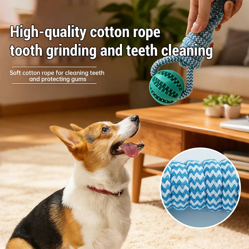 Cotton Rope & Rubber Treat Ball - Puppy Teething Toy – photo 3