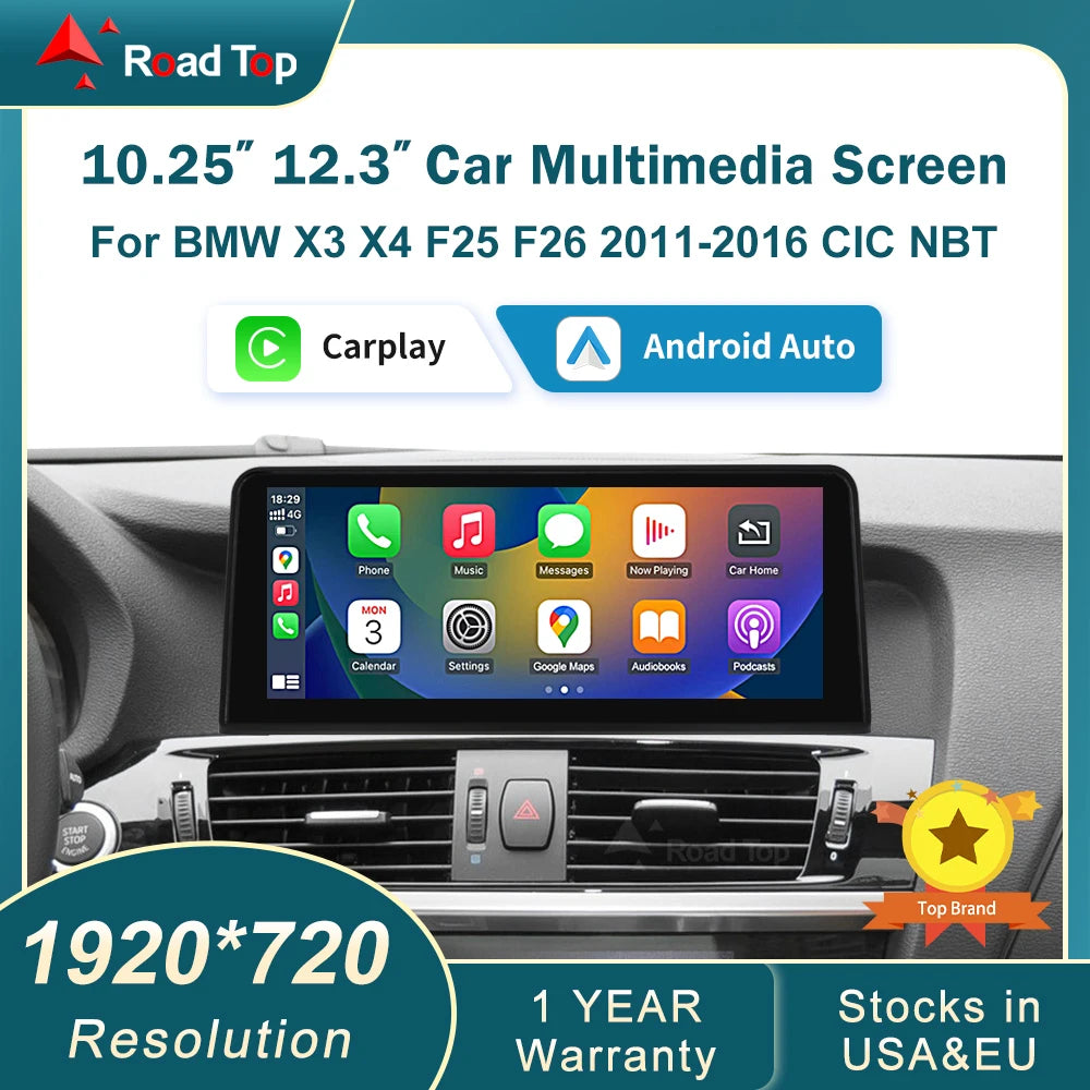 RoadTop 12.3'' Wireless CarPlay Multimedia Linux Touch Screen For BMW X3 F25 X4 F26 2011-2016 CIC NBT Android Auto Link