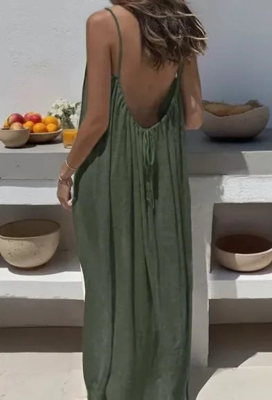 Ladies Loose H-Line Long Gown Comfortable Polyester Home Clothing with New Sleeveless Strap Design Casual Nightwear