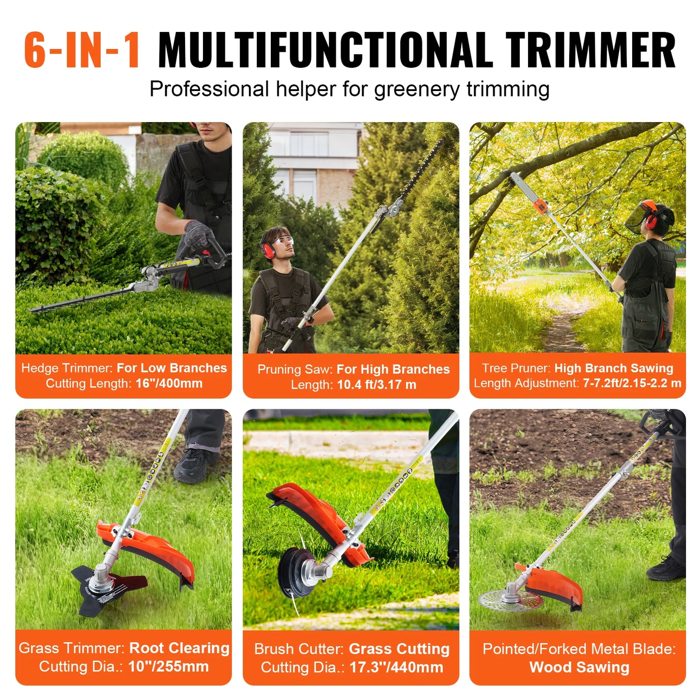 SucceBuy 52cc 6-in-1 Gas Multi-Tool – Hedge Trimmer, Brush Cutter, String Trimmer, Edger & Pole Chainsaw