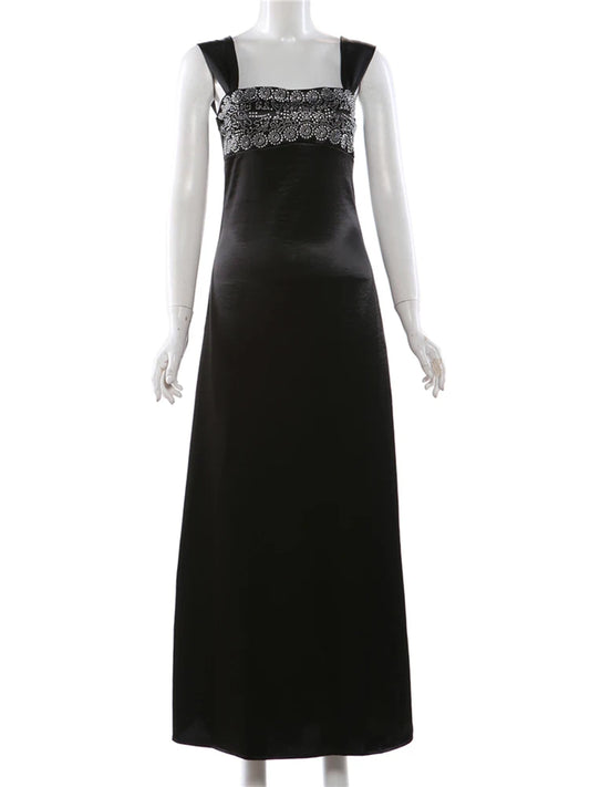 Women's Elegant Strap Satin Bodycon Dress, Low Neck Long Evening - photo 6