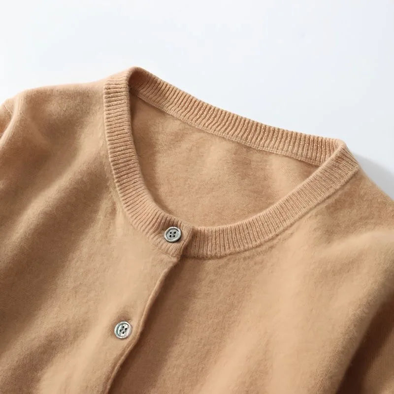 Women's Button-Up Knit Cardigan - Crew Neck Solid Sweater - photo 6