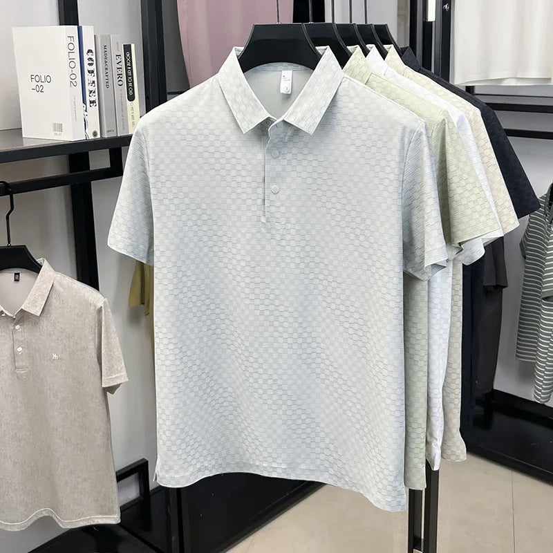 Men's Micro-Check Jacquard Polo - Quick-Dry Lightweight Knit