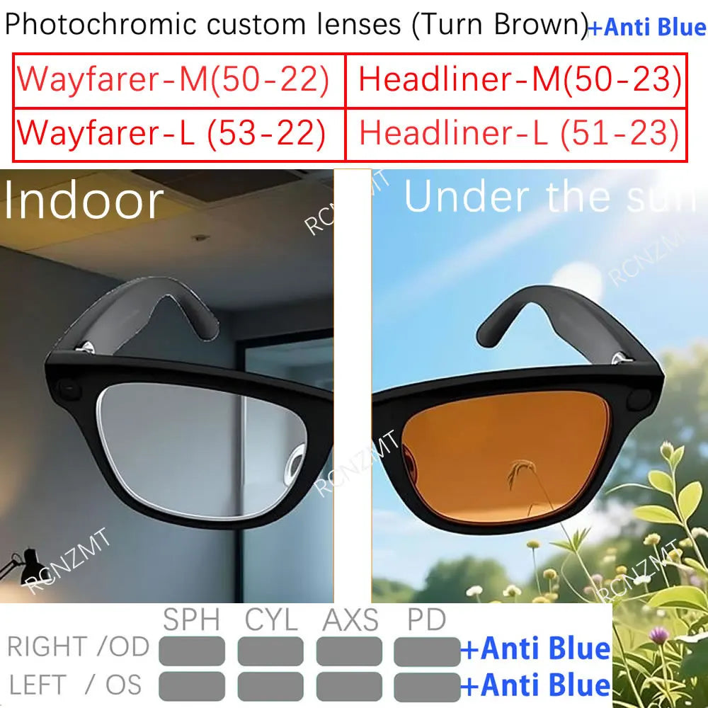 For Ray Ban Meta Lens Replacement Transitions RW4006/4008 Wayfarer Headliner Anti Blue Prescription Lenses Accessories