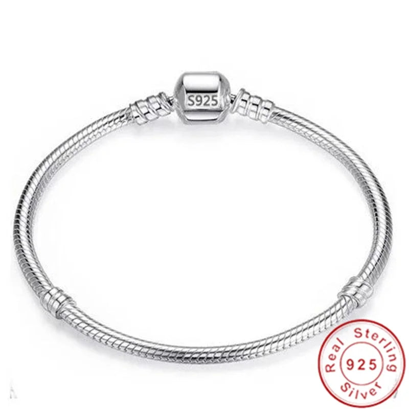 925 Sterling Silver Zircon Charm Bracelet – Snake Chain Bangle for Women | 5 Styles, 16–23cm