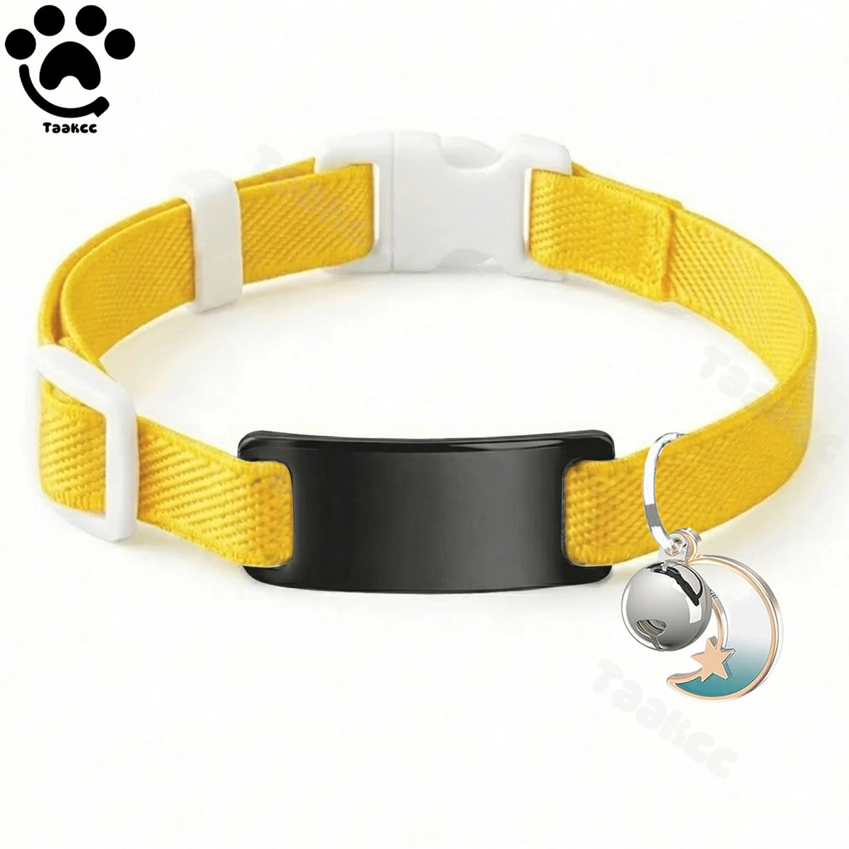 Customized Fashion Elastic Cat Collar Free Engraved Puppy Kitten Anti-lost Pet ID Nameplate Necklace With Bell & Moon Ornament