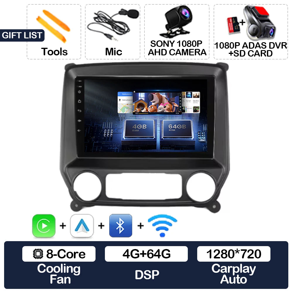 Android 16 Car Radio For Chevrolet Silverado 3 GMTK2 2014 2015 2016 2017 2018 Carplay Auto 2K Screen Multimedia Video Player GPS
