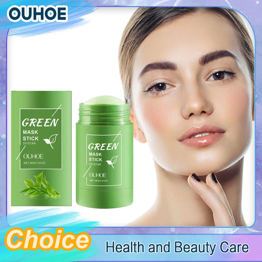 Green Tea Solid Mask Stick Remove Blackhead Shrink Pores Deeply Cleansing Blemish Black Dots Smoothing Moisturizing Facial Mask