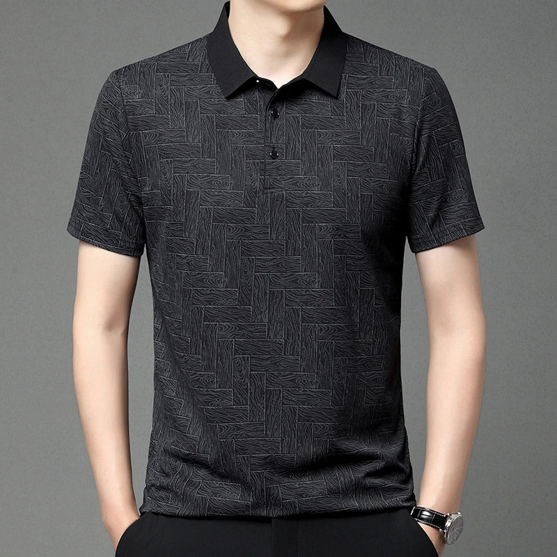 2026 Summer New Men's Business Print Short Sleeved POLO Shirt Comfortable and Cool Casual Fashion T-shirt