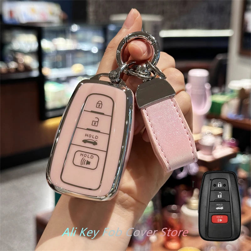 for Toyota Key Fob Cover For 2020-2024 Highlander 2018-2024 RAV4 Camry C-HR Corolla Avalon Prius Key Shell Case Keychain