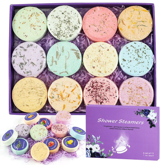 Shower Steamers Gift Set - 12 Pack Aromatherapy Shower Bombs with Essential Oils