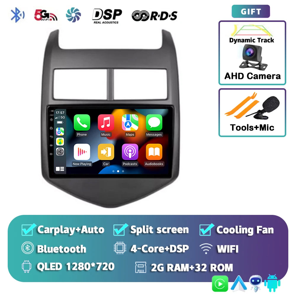 Android 16 CarPlay Auto Car Radio Multimedia Player For Chevrolet Aveo 2 Sonic T300 2011-2015 Navigation GPS 2din Stereo Audio