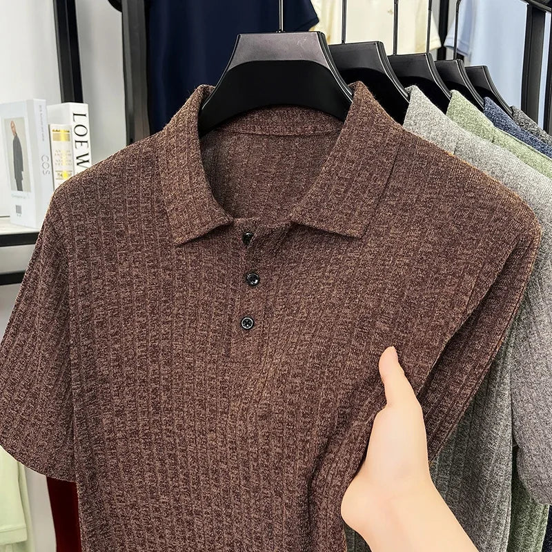 Men's Streetwear Polo - Vertical-Grain Knit, Soft Stretch Lapel