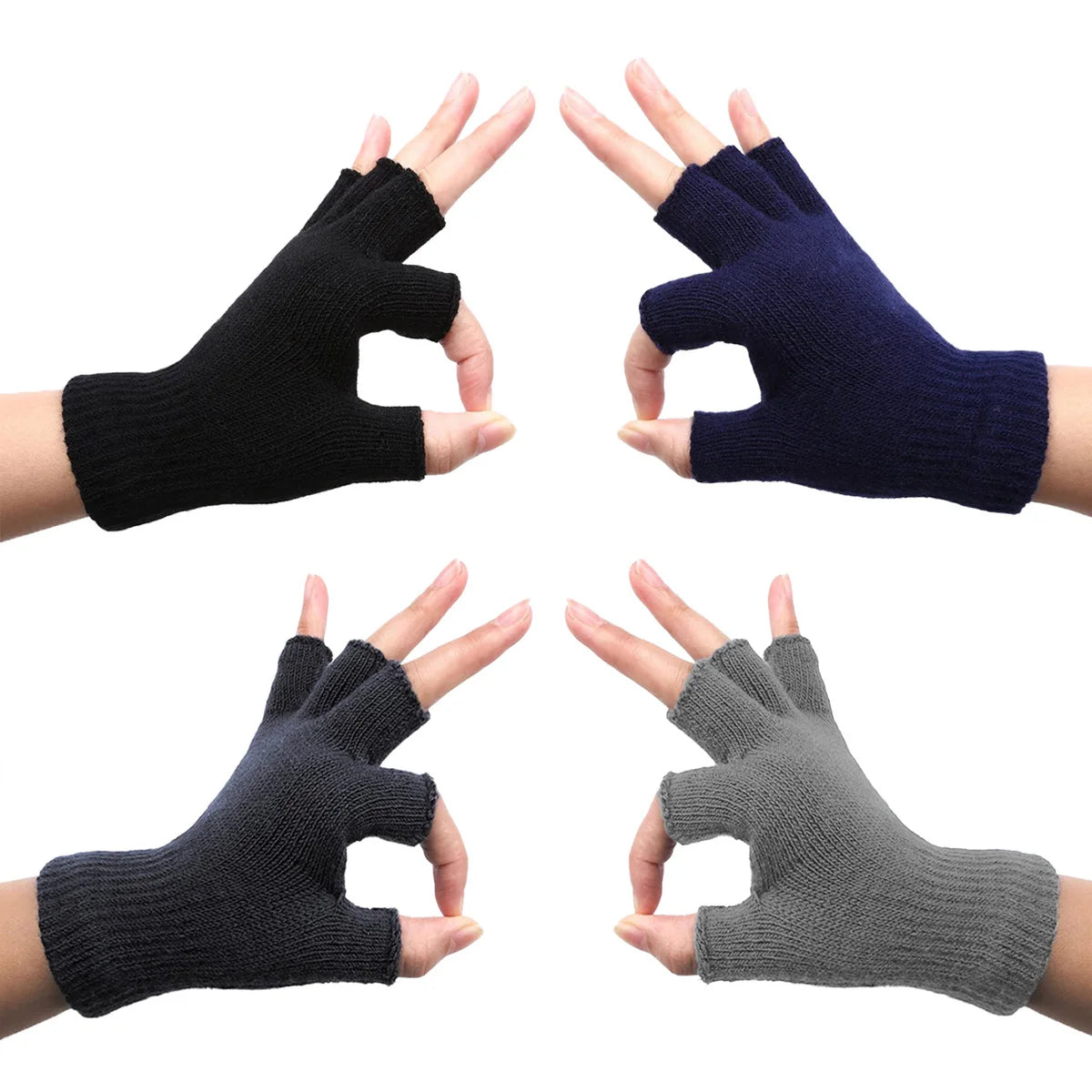 Knit Half Finger Gloves - Stretchy Fingerless Mittens, 1 Pair