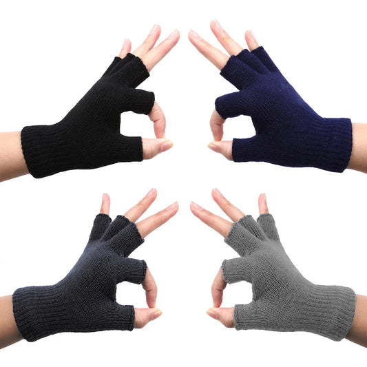 Knit Half Finger Gloves - Stretchy Fingerless Mittens, 1 Pair