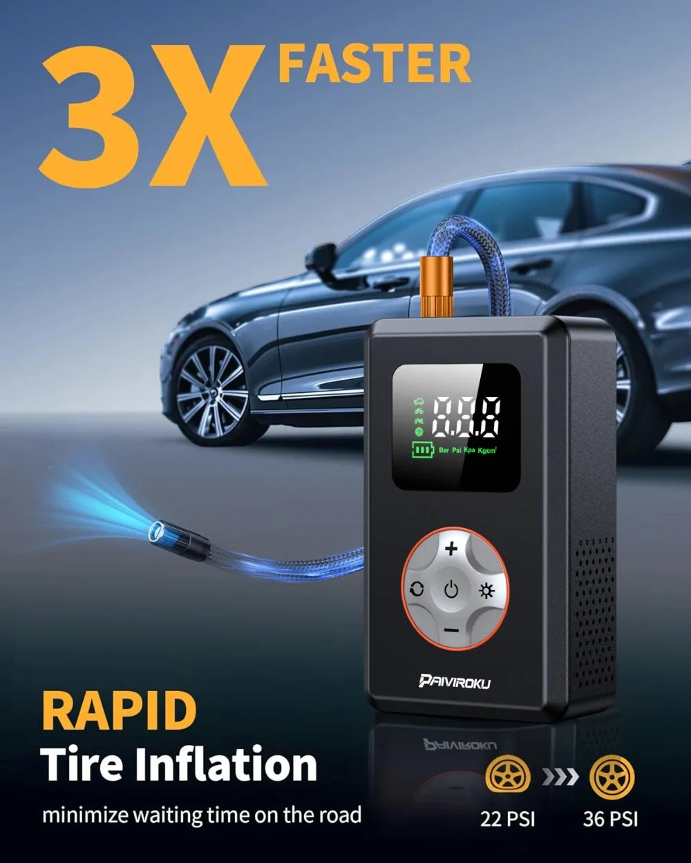 Tire Inflator Portable Air Compressor 150 PSI Cordless Mini Bike Tire Pump, Air Pump for Car with Pressure Gauge, LED Light
