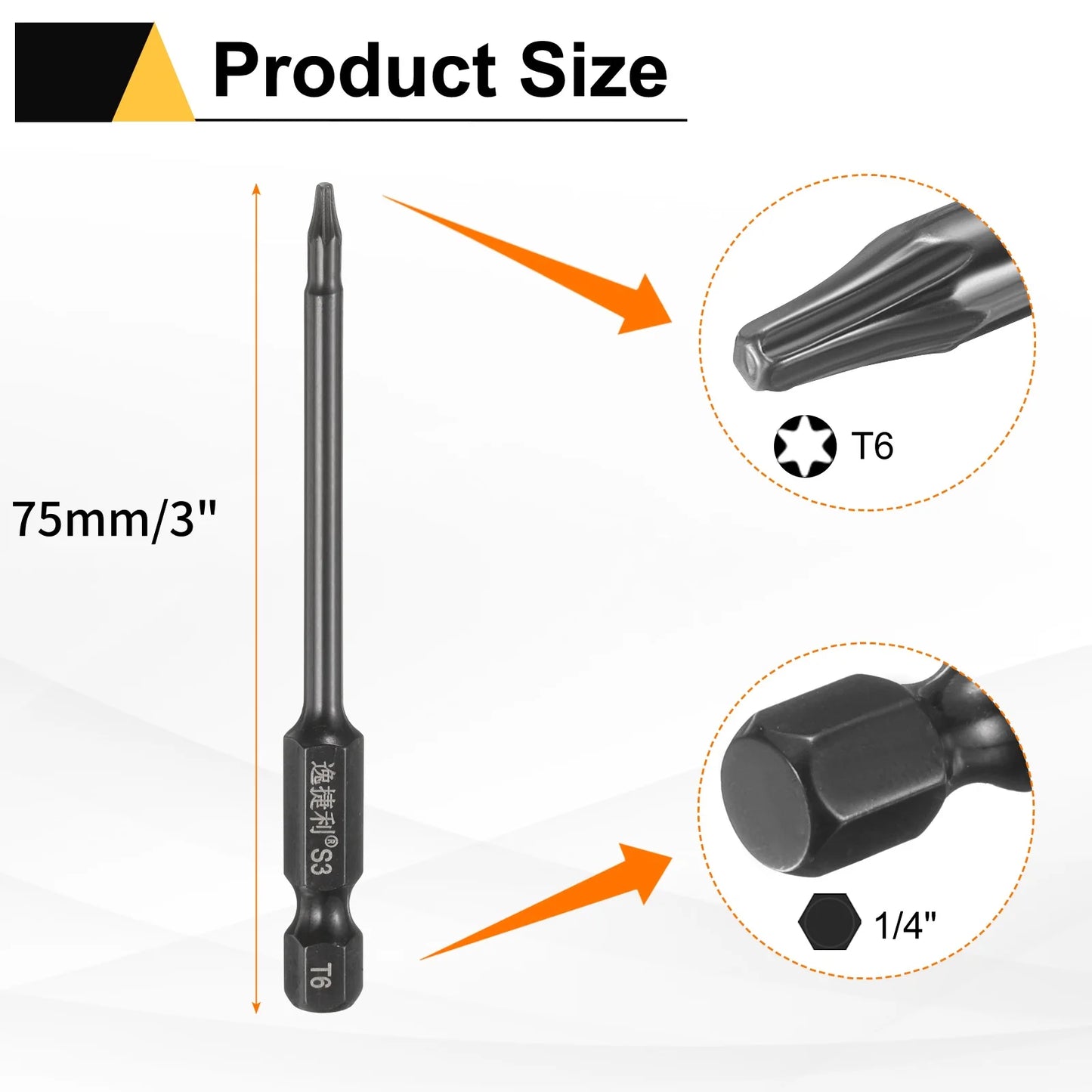 3pcs T6 T7 T8 T9 T10 T15 T20 T25 T27 T30 T40 Torx Screwdriver Bit 1/4" Hex Shank 75mm/100mm Magnetic Tamper Proof Star Hex Bits